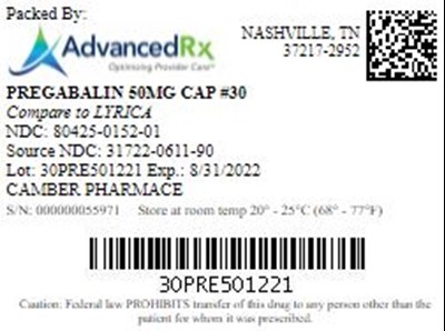 Pregabalin 50 mg Cap Qty 30 80425 0152